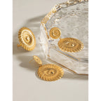 Metaltekstureret 18K guldbelagte geometriske runde gevind, åbne ring ørestikkere sæt rustfrit stål Chunky anløbningssikre smykker