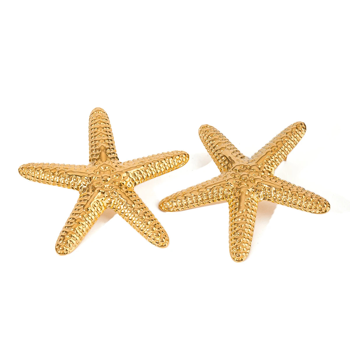 18K vergoldete Edelstahl-Hammerkorn-Stern-Meer-Ohrringe Damen Charms Metallstruktur Wasserdichter Schmuck Gala Geschenk