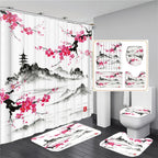 Chinese style Flowers and Birds Waterproof Shower Curtain Set Toilet Seat Cover Bath Non-Slip Mat Rug Carpet Bathroom Decor