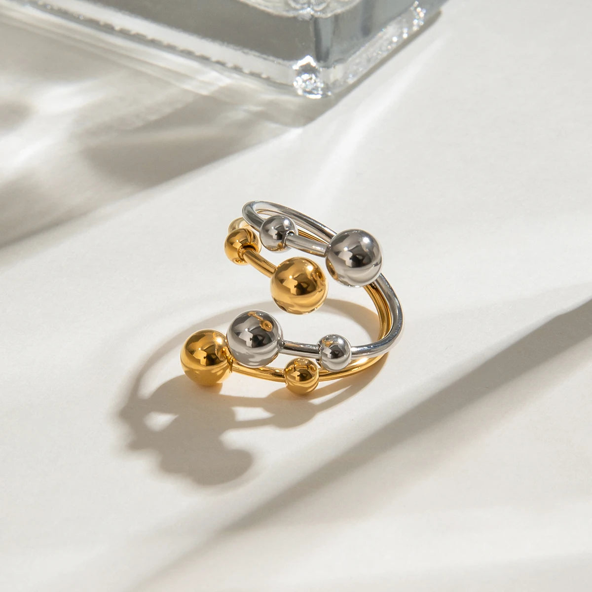 Gold Silber Farbe Passend Personalisierte Größe Kugel Doppelschicht Öffnungsring Damen Anti Allergisch Metall Charme Täglicher Schmuck