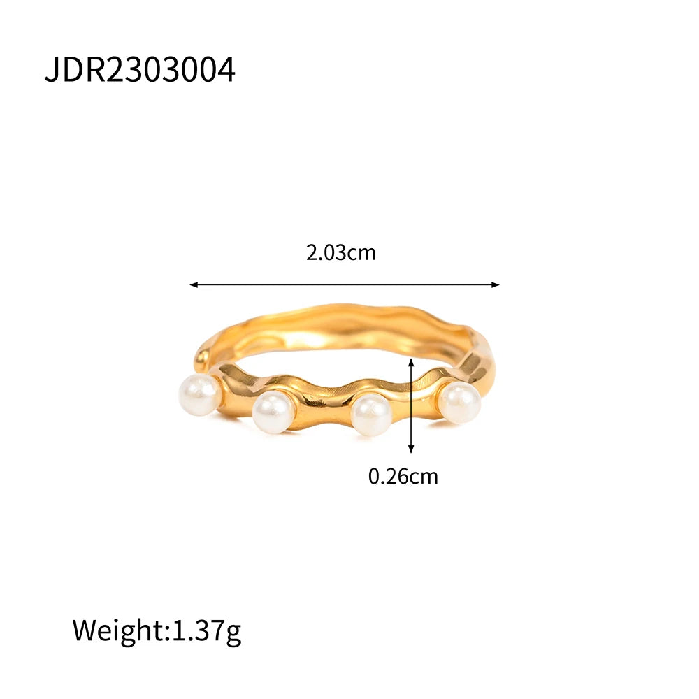 Vintage Classic Natural Stone Open Ring Set For Women Ladies Gold Color Stainless Steel Adjustable Jewelry Gift Anillos Mujer