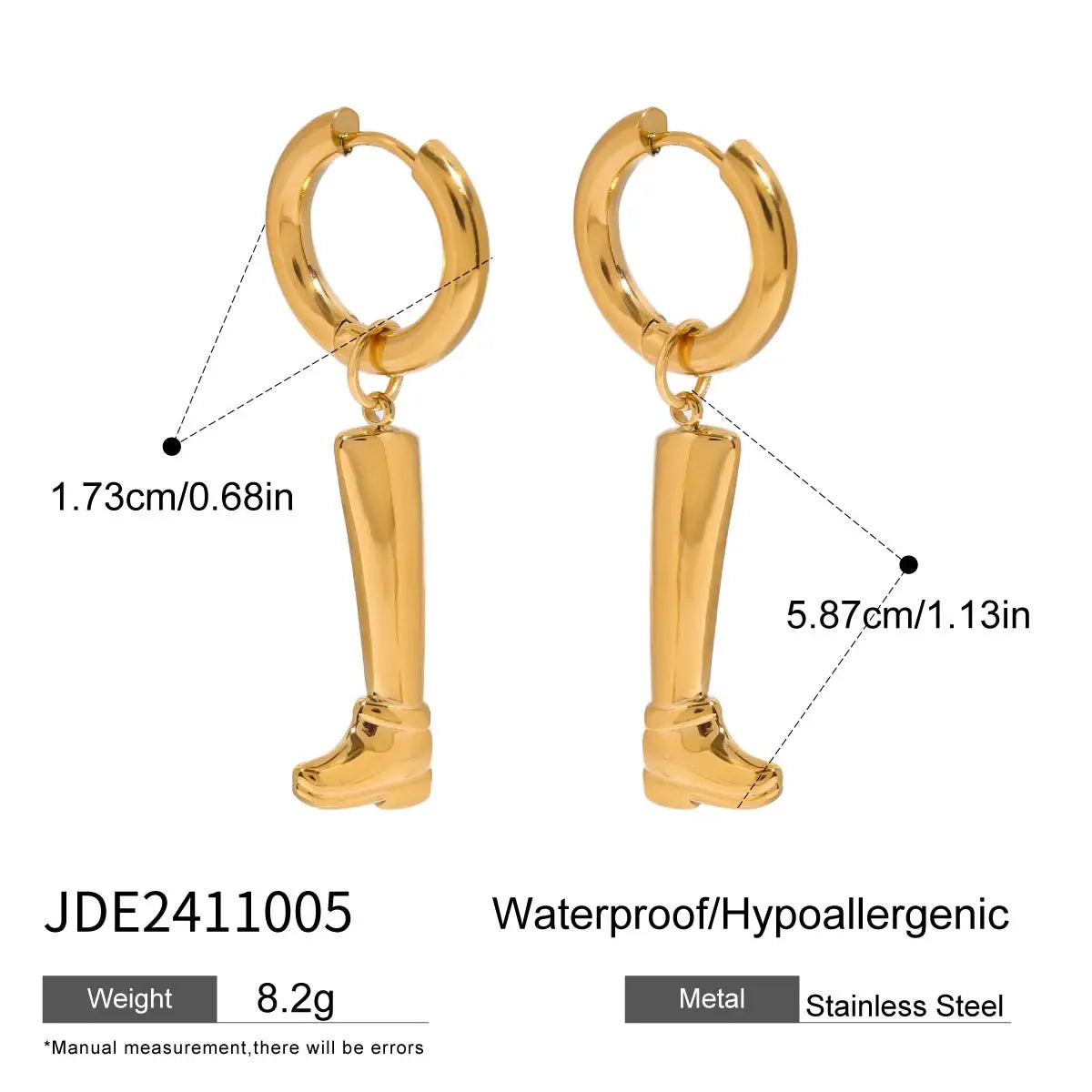 Minimalistiske 18k forgyldte rustfrit stål glatte støvler formede vedhængsøreringe, anti-allergiske, rustsikre stilfulde smykker