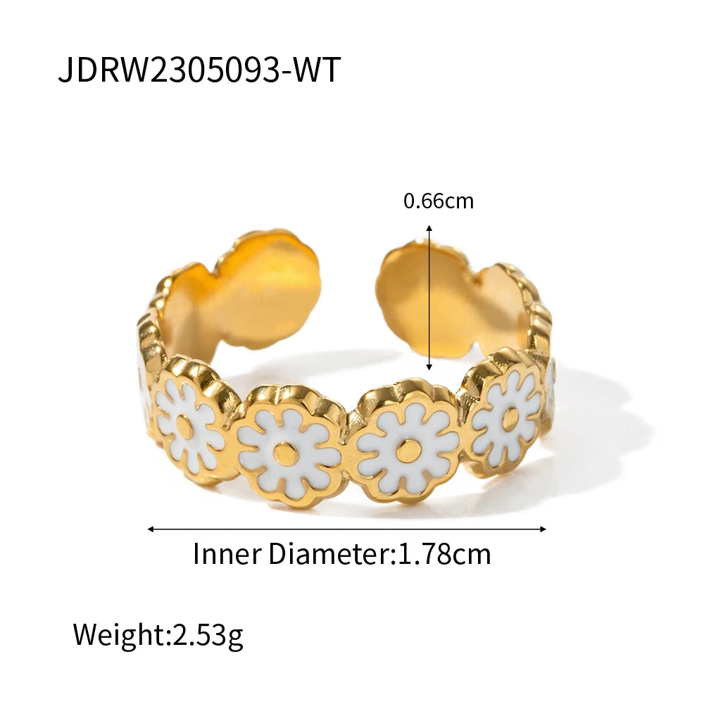 Modischer Edelstahl wasserdichter Blumenserie offener Ring Persönlichkeit Charms 18K PVD Echtgold 18K plattiert trendiger Schmuck