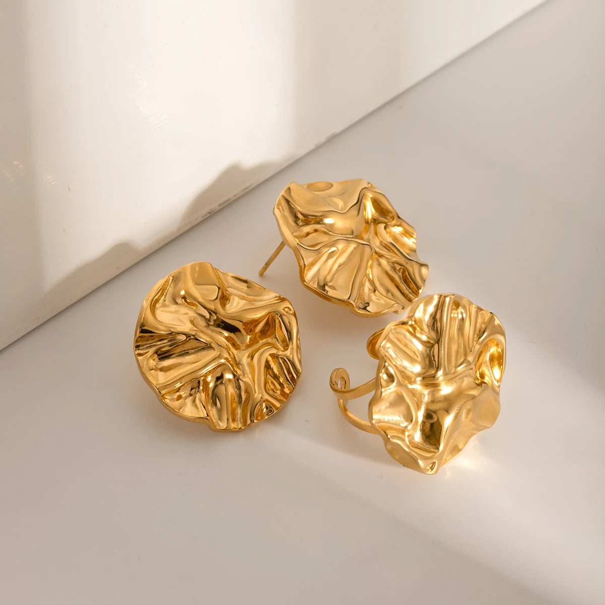 Ensemble de bague/ boucle d'oreille ronde en métal inoxydable, antirouille, nouvelle tendance, personnalité, déclaration, bijoux élégants et étanches pour femmes