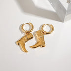 Minimalist 18k Gold Plated Stainless Steel Boot Patterned Pendants Hoop Earrings Women Anti Allergic Rust Jewelry