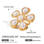 Minimalistische 18k vergoldete Edelstahl Imitationsperlen Hammerstruktur Blumenring Ohrringe Damen Anti-Allergie Charmschmuck