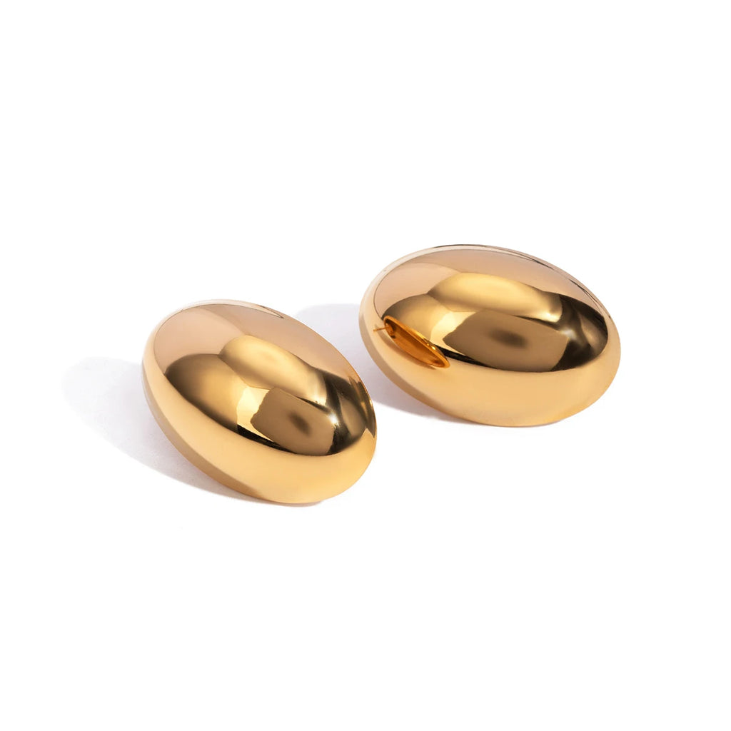 18K Altın Kaplama Düz Oval Küpeler Paslanmaz Çelik Parlak Metal Su Geçirmez Moda Altın Renkli Charm Sevimli Takı Bijoux