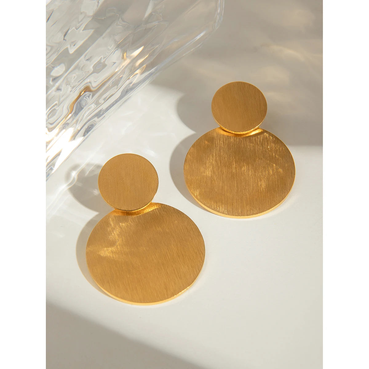 18K guldbelagt anti-allergisk rustfrit stål dobbelt rund børstet effekt øreringe charme daglige udsøgte smykker Bijoux Femme