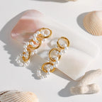 Leichter Luxus 18k vergoldeter Edelstahl französischer Stil Imitation Perle ineinandergreifende Ohrringe für Frauen Allergieprävention Schmuck