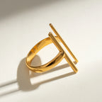 18K goud vergulde roestvrijstalen geometrische symmetrie lijn open ring vrouwen bedels metalen textuur waterdichte sieraden gala cadeau