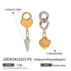 گوشواره‌های زنجیری مخروطی قفل قلب عشق از جنس استیل ضد زنگ با روکش طلای 18 عیار مینیمالیستی برای زنان، جلوگیری از حساسیت، جواهرات جذاب