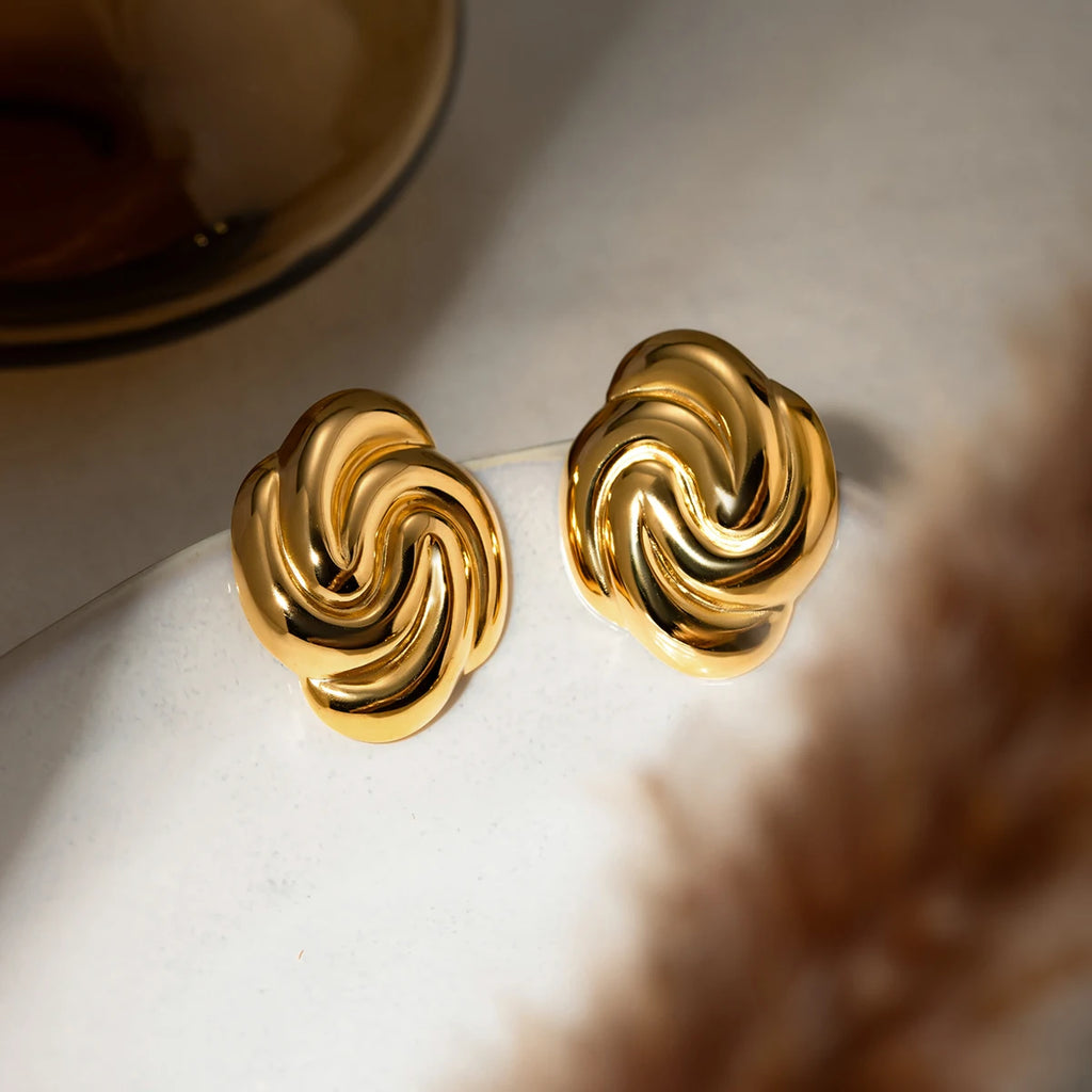 Roestvrijstalen Spiraal Rotatie Vintage Oorknopjes PVD 18k Geplateerd Hoge Kwaliteit Gratis Temperament Charme Sieraden voor Vrouwen