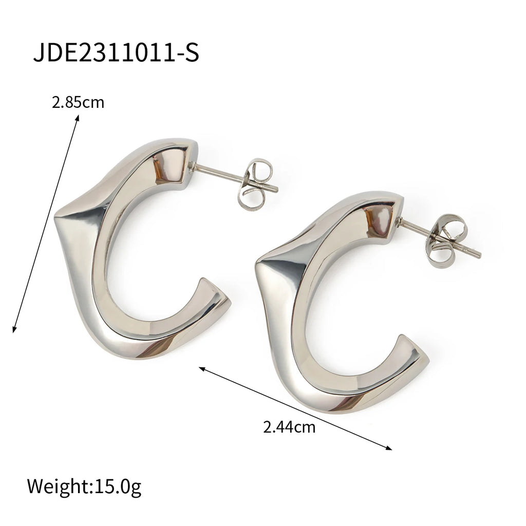 Pendientes triangulares en forma de C minimalistas de acero inoxidable Personalidad encanto chapado en oro de 18K Regalo elegante Joyería impermeable