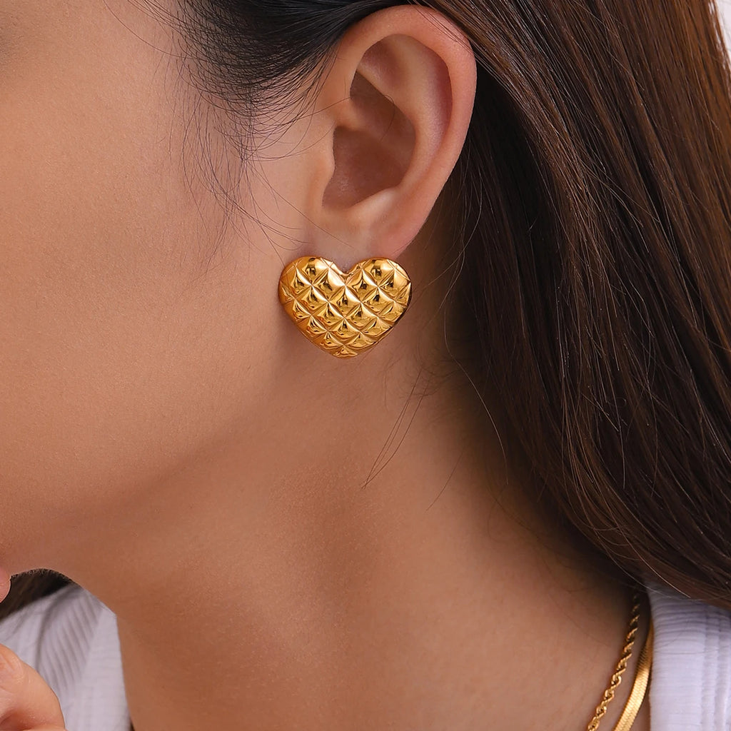 18k forgyldt geometrisk vandtæt rustfrit stål Rhombic Design Love Heart øreringe Charm Statement Anti-allergiske smykker