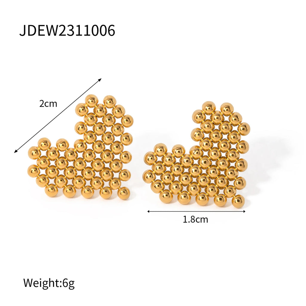 Stainless Steel 18k Gold Plated Vintage Round Beads Love Heart/Triangle/Rhombus Earrings Tarnish Free Statement Charm Jewelry
