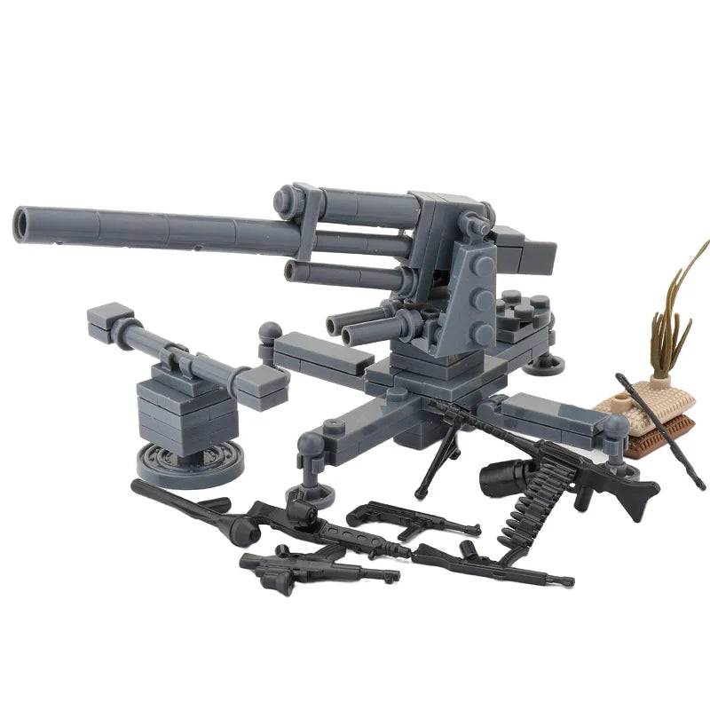 WW2 Germany Military Weapons Building Blocks Army Soldier Figure Anti-tank Gun Cannon Parts MOC Model Bricks Toys For Children ﻿