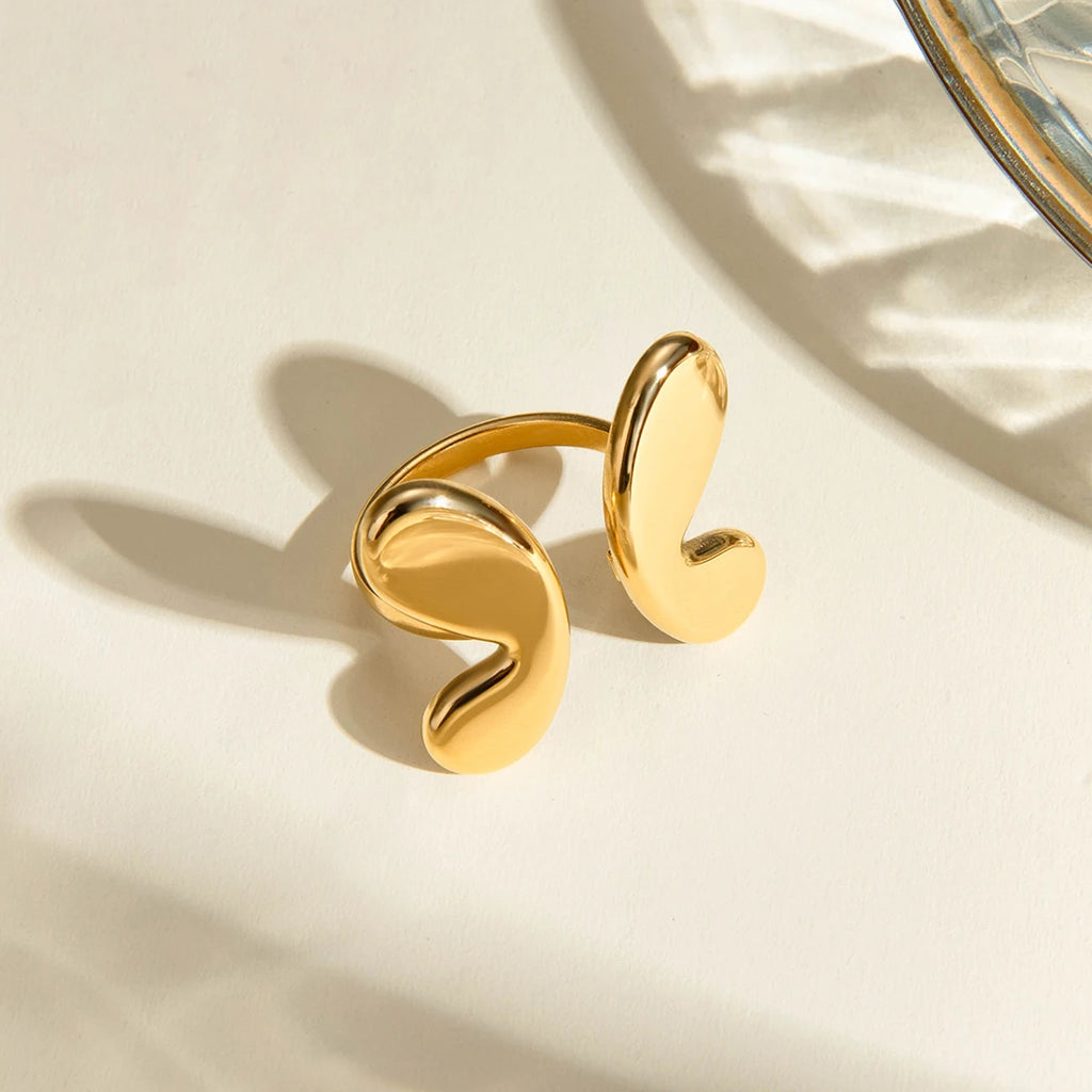 Vintage Stainless Steel 18K PVD Plated Smooth Butterfly Waterproof Charm Opening Ring High Quality Women Statement Jewelry