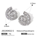 18K vergoldete exquisite Imitationsperlen geometrische Edelstahl-Ohrringe mit Gewinde und eingelegten Strasssteinen, Charmschmuck für Damen