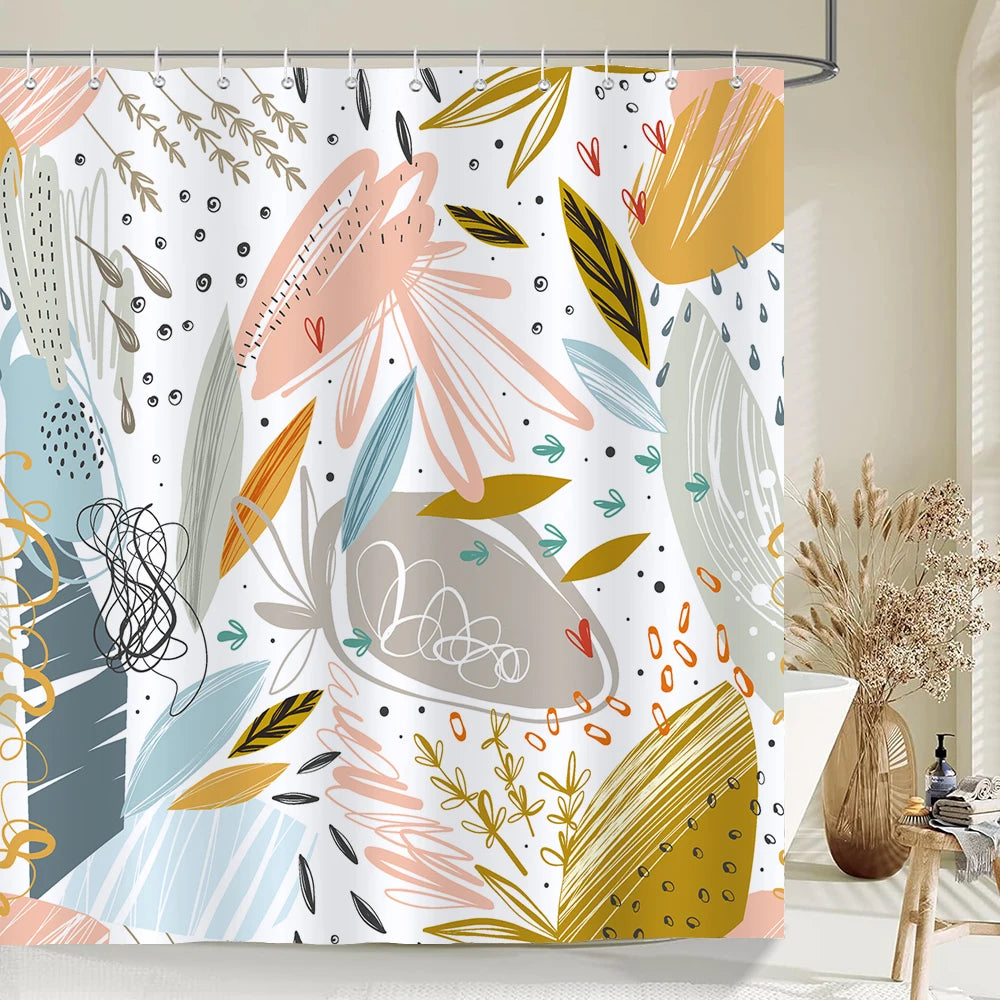 Nordic Shower Curtain Flower Plant Pattern Bathroom Curtains Bath Screen Waterproof for Home Bathroom Decor Print Shower Curtain