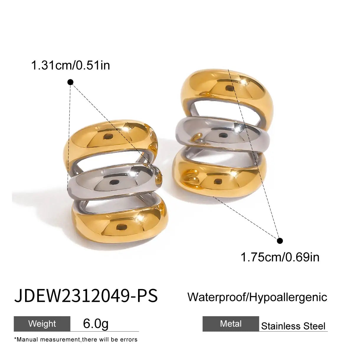 Zora trelags øremanchet rustfrit stål matchende farve, ikke gennemboret clip on øreringe til kvinder brusk metal modesmykker