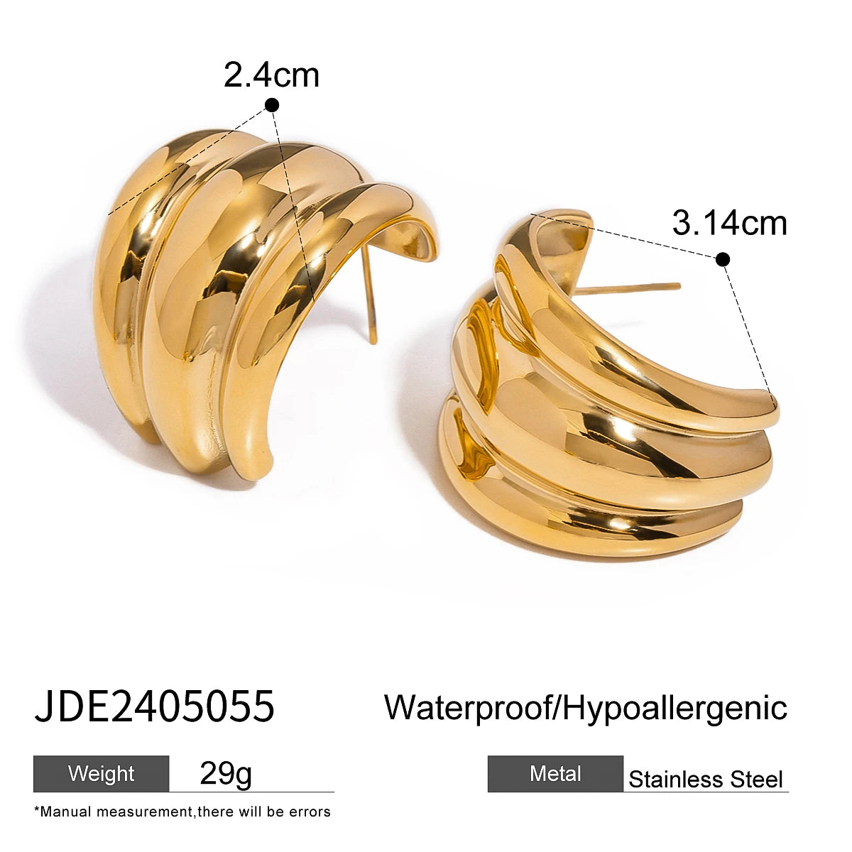 18K PVD Plated Fashion Geometric Three Layered Threaded Smooth Earrings Stainless Steel Women Prevent Allergy Stylish Jewelry