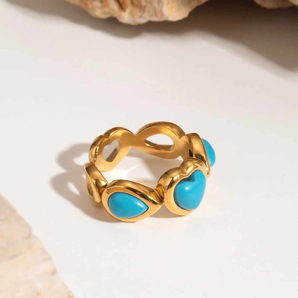 Anillo cerrado de corazón azul de amor minimalista de 18k para mujer, encantador, de acero inoxidable, impermeable, atractivo y a prueba de óxido