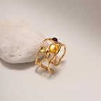 18K Stainless Steel Exquisite Mesh Open Ring Inlay With Resin Diamond Waterproof Women High Quality бижутерия Party Gift