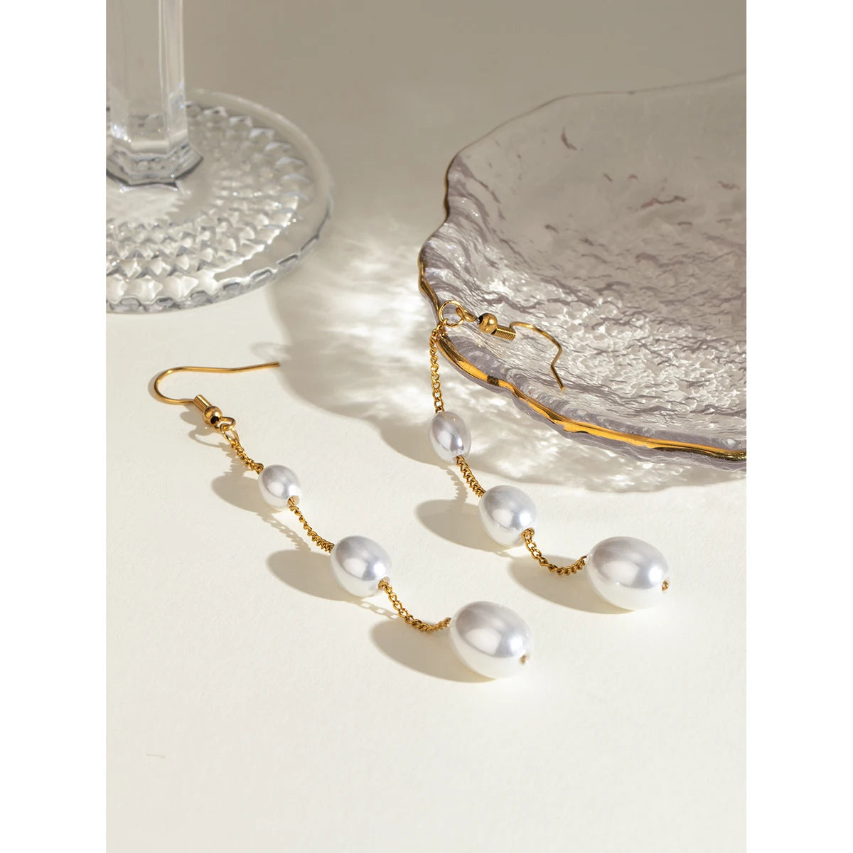 18K Strand Edelstahl Lange Hängende Perlenketten Haken Ohrring Zubehör Damen Anti-Allergie Statement Schmuck Zubehör