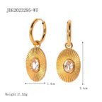 Brincos de Pingente Oval Minimalista em Aço Inoxidável Banhado a Ouro 18K com Incrustação de Diamante Branco à Prova d'Água Personalidade Antiferrugem Joias