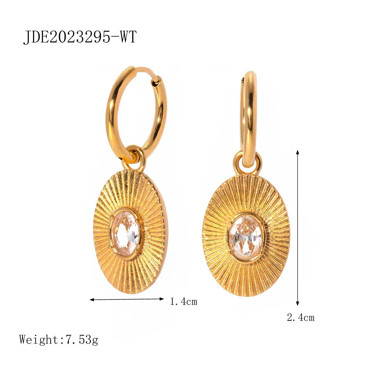 Brincos de Pingente Oval Minimalista em Aço Inoxidável Banhado a Ouro 18K com Incrustação de Diamante Branco à Prova d'Água Personalidade Antiferrugem Joias
