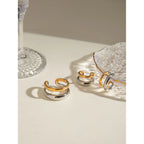 Retro 18k Gold Plated Stainless Steel Color-matching Double Layer Opening Ring Ear-clip Set for Women Charm Stylish Jewelry