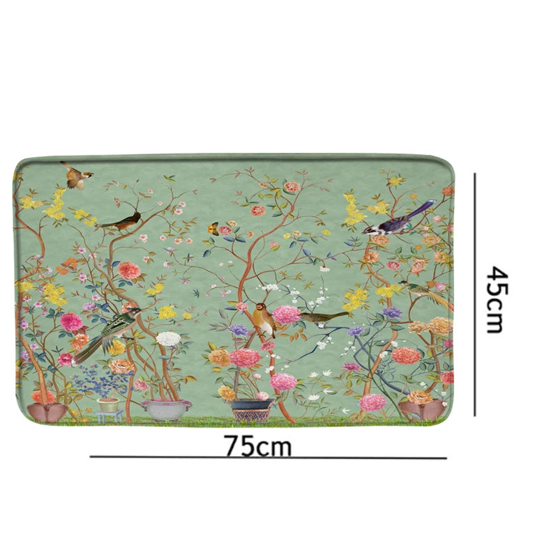 Chinese style Flowers and Birds Waterproof Shower Curtain Set Toilet Seat Cover Bath Non-Slip Mat Rug Carpet Bathroom Decor