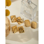 Vintage 18k Gold Plated Irregular Wave Wrinkle Metal Texture Stud Earrings Steel Women Prevent Allergenic Trendy Jewelry