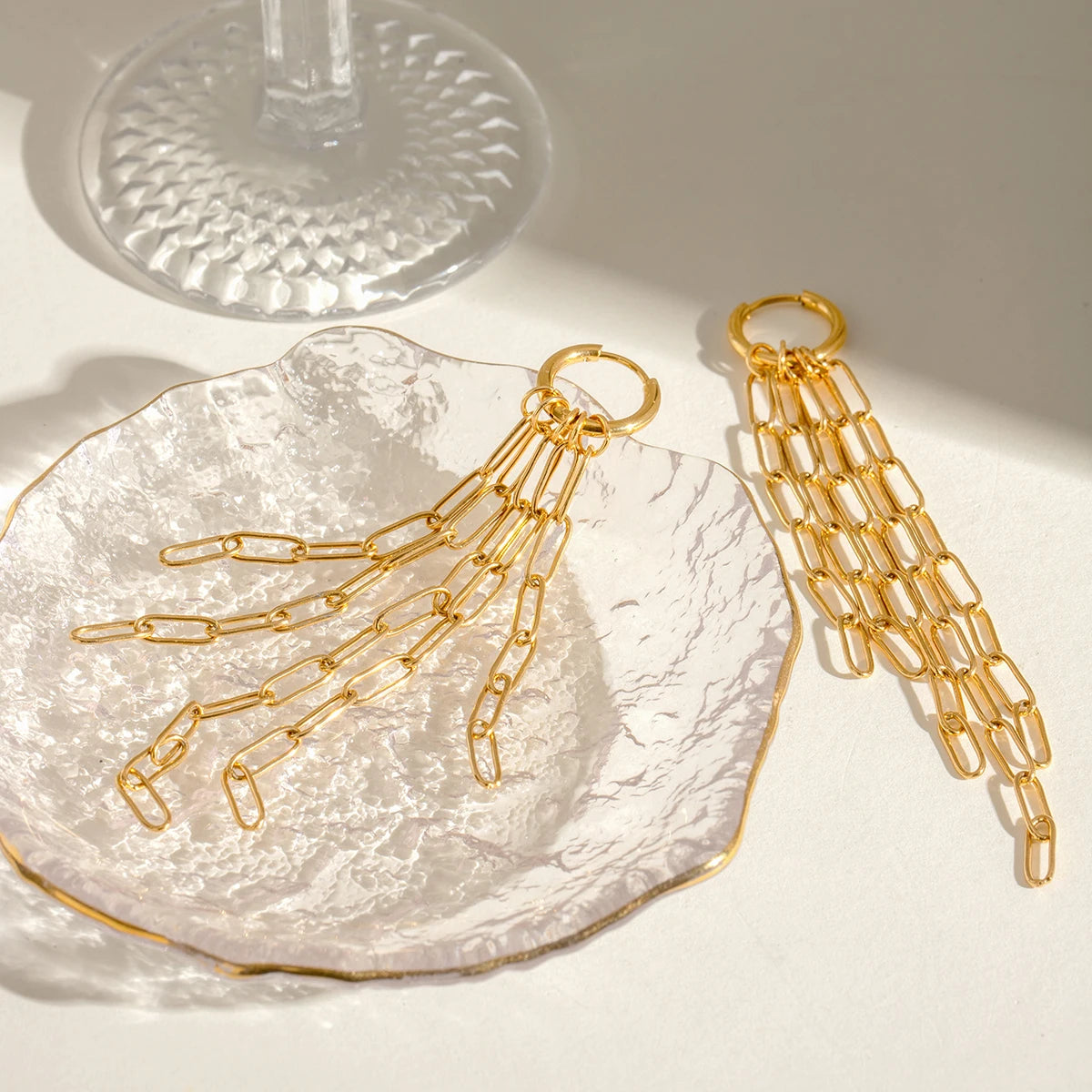 Waterproof 18k Stainless Steel Square Button Hand Tassel Stud Earrings High Quality Fashion Statement Jewelry Women Gala Gift