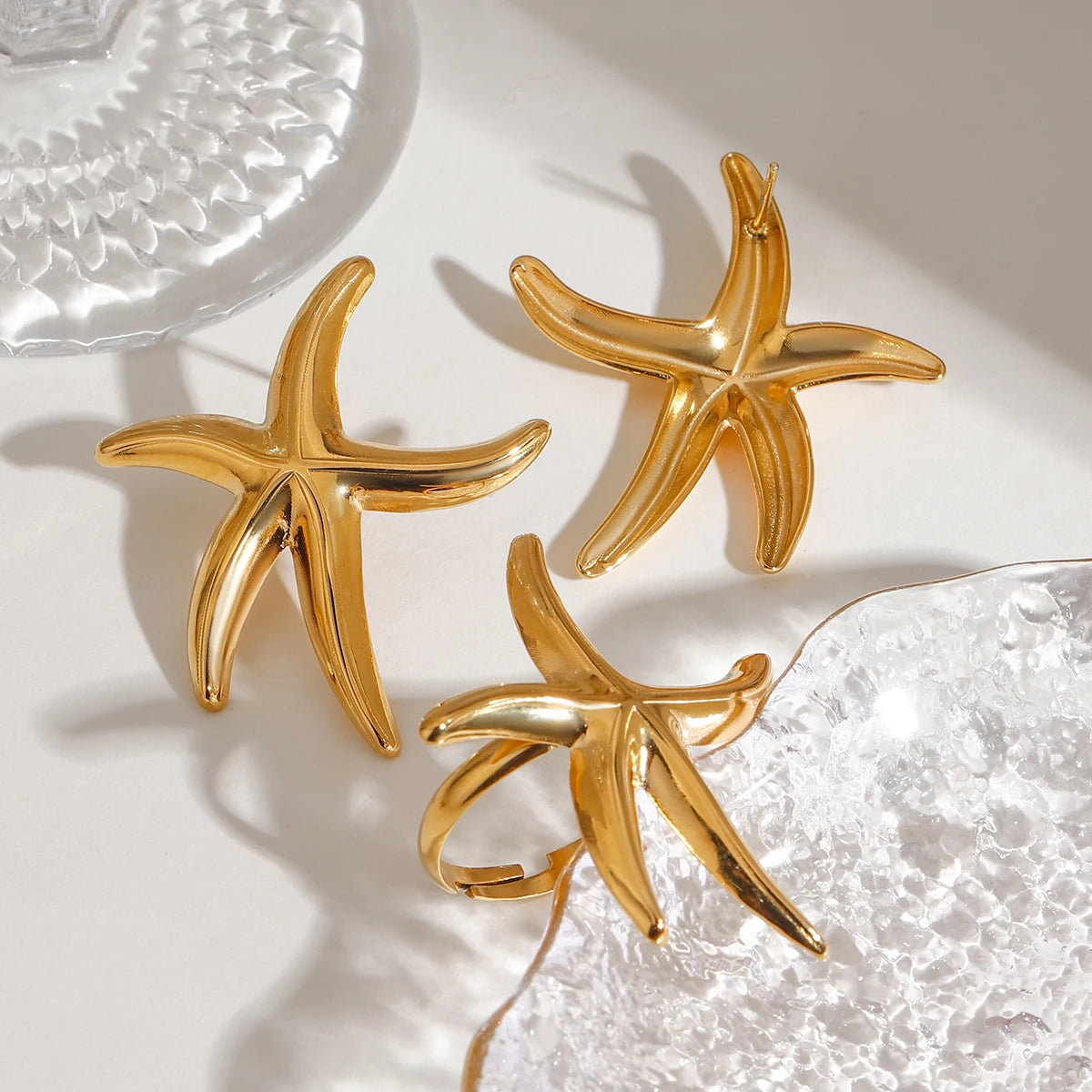 Zora Waterproof Stainless Steel Big Starfish Stud Earrings Hypoallergenic Waterproof Daily Boho Vacation Beach Jewelry