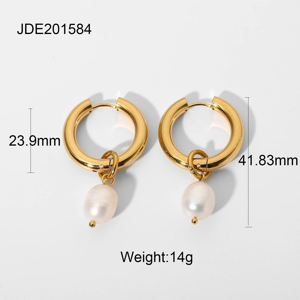 Pendientes de perla con colgante de temperamento de acero inoxidable de moda chapado en oro de 18K, joyería para mujer sin deslustre, declaración