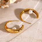 18K PVD kreativ charme rustfrit stål C-formede perler blanke øreringe Smykker Damemode Attraktivt rustfrit tilbehør