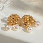 Personalisierte 18K Edelstahl Spiralförmige Gestreifte Conch Glas Perlen Hängende Ohrringe Damen Anti-Allergisch Eleganter Trendiger Schmuck