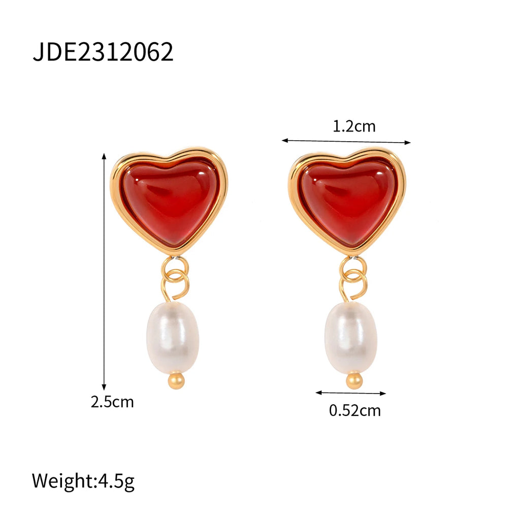 Pendientes colgantes de amor con aceite rojo goteante, chapados en oro de 18K, para mujer, acero inoxidable, antialérgicos, joyería de moda, regalo para gala