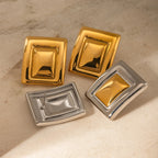18K Goud Vergulde Minimalistische Statement Roestvrijstalen Rechthoekige Bijpassende Kleur Oorbellen Creatieve Exclusieve Gepersonaliseerde Sieraden