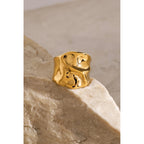 18K PVD Plated Fashion Big Hammer Grain Smooth Open Ring Stainless Steel Women Prevent Allergy Trendy Daily Femme Gift