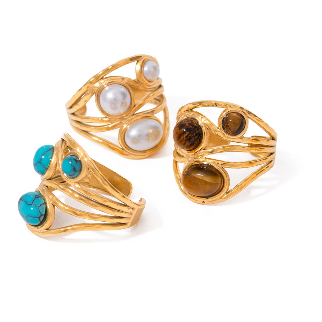 Минималистичное кольцо с круглым камнем тигровый глаз из водонепроницаемой нержавеющей стали 18K, женское, с разрезом, антиаллергическое, элегантное, с шармом ювелирное изделие