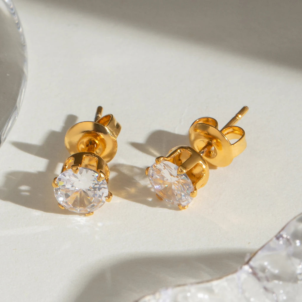 Trendy 18k rustfrit stål hvid zirkon plast perle C form måne glatte øreringe kvinder statement Rustfri smykker