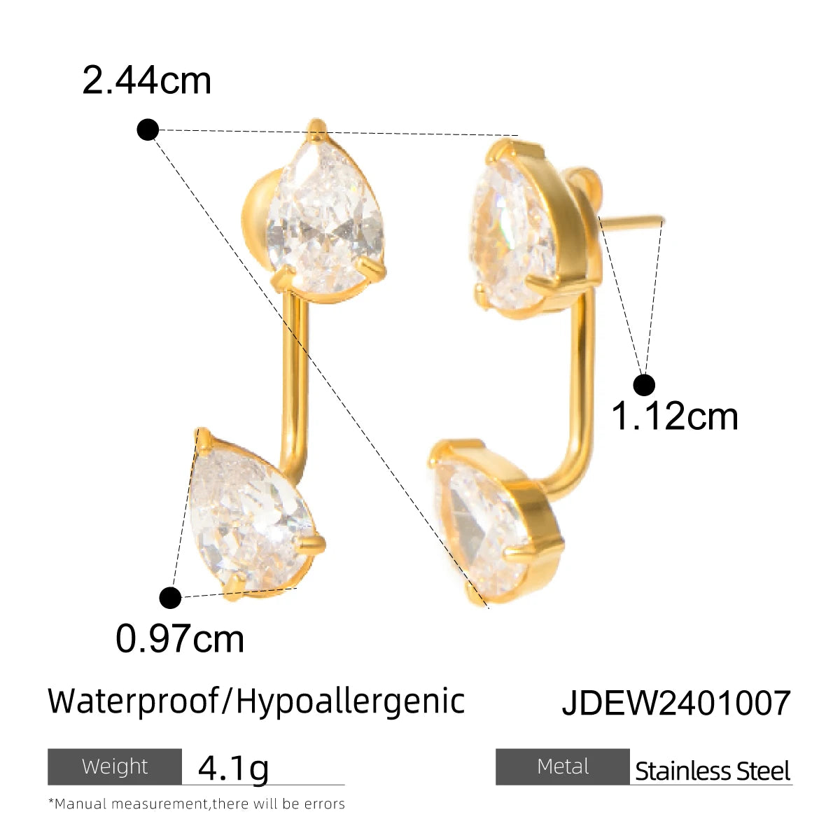 Roestvrij staal 18K goud vergulde waterdruppelvormige zirkonia oorbellen verkleuringbestendige statement oorbellen voor vrouwen cadeau
