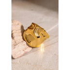 18K PVD Plated Fashion Big Hammer Grain Smooth Open Ring Stainless Steel Women Prevent Allergy Trendy Daily Femme Gift