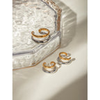Retro 18k Gold Plated Stainless Steel Color-matching Double Layer Opening Ring Ear-clip Set for Women Charm Stylish Jewelry