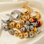 Vanddråbe i rustfrit stål Håndemaljerede, hule øreringe i mode, personlig guldfarve tekstur, vandtætte smykker