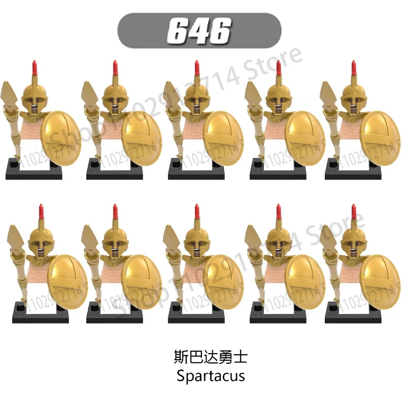 10Pcs/Set Historical Medieval Sparta Heroes Crusader Roman Soldiers Building Blocks Military Action Figures Bricks Toys For Kids