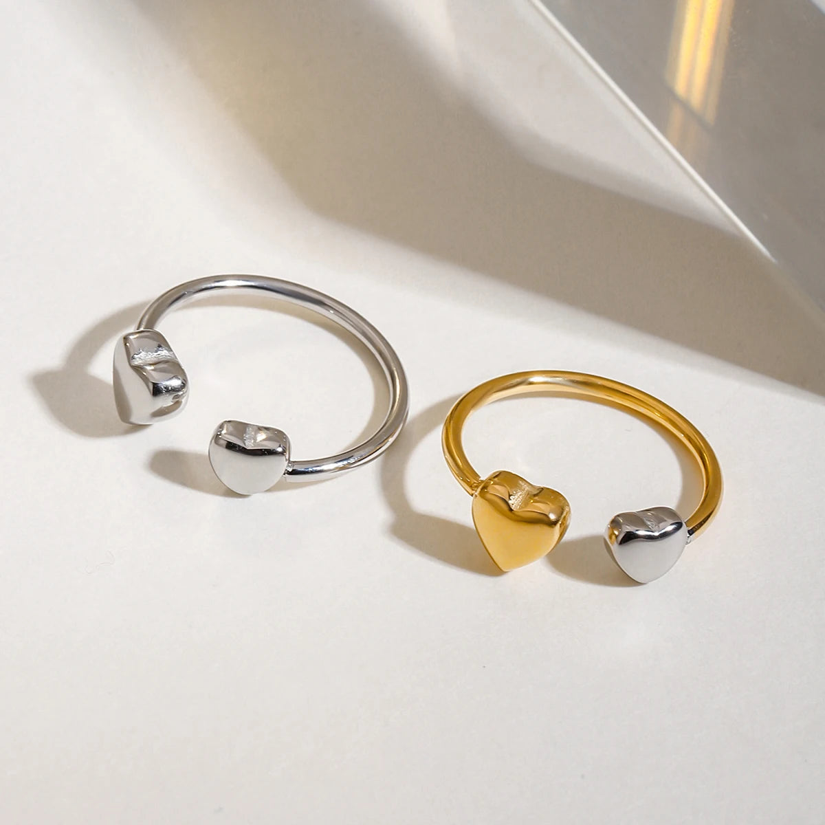 Minimalistischer 18k vergoldeter Edelstahlring in Herzform mit verstellbarer Öffnung, Damen, anti-allergischer Charmschmuck