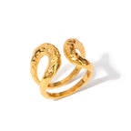 18k guldbelagt stilfuldt unikt enkelt dobbeltlags hammerkorn åben ring rustfrit stål anti-allergene smykker til kvinder